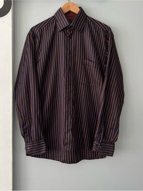 VTG Jack Lipson Sport Cotton Shirt Button Up Black Brown Orange Striped Canada